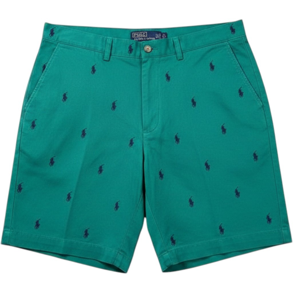 90s Polo Ralph Lauren Prospect Shorts Men 33 Green Navy Blue All Over Pony Logo